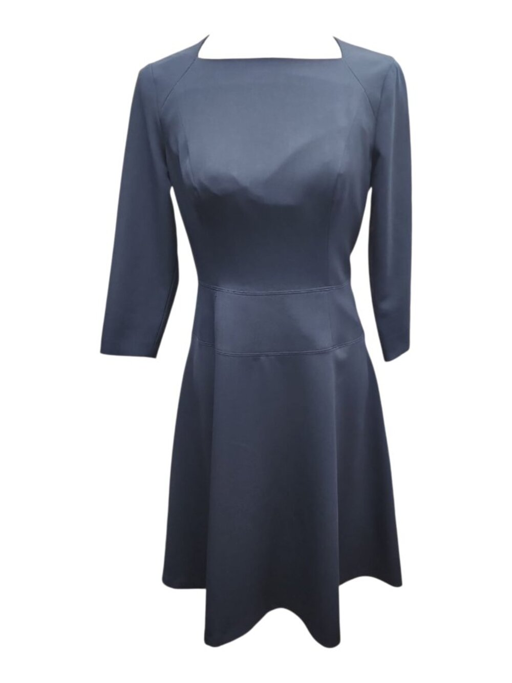 Quiet Luxury Anne Klein Navy Fit Flare Square Neck Dress 3/4 Sleeve Size 2 - Picture 2 of 16